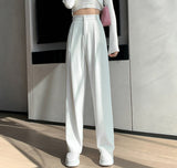 LANFUBEISI Casual High Waist Loose Wide Leg Pants for Women Spring Summer New Loose Female Floor-Length White Suits Pants Ladies Trousers