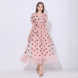 Maxi Dresses For Women 2021 Summer Strawberry Dress Plus Size Mesh Robe Sexy Party Club Elegant Female Casual Dresses Vestidos Lanfubeisi