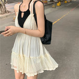 summer mini dress for Womens 2021 holiday style girls sweet loose lace up spaghetti strap dress womens (R98259) Lanfubeisi