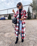 LANFUBEISI Women's Coat Autumn Winter Long Sleeve Red Plaid Jacket Women Lapel Single Breasted Cardigan Coat Turndown Collar Women Coat LANFUBEISI