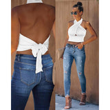 Summer Women Tank Top Casual Sleeveless Vest Tops Open Back Knotted Design Top Backless Bowknot Design Sexy Top Tank Tops Lanfubeisi
