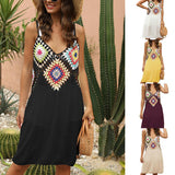 Women Dress Crochet Spaghetti Strap Summer Patchwork V Neck Beach Cover-ups Summer Chic Elegant Casual Dresses Clothes 2021 Lanfubeisi