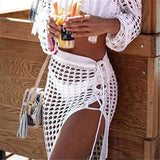 LANFUBEISI Women’s Sexy Sheer Hollow Out Beach Maxi Knit Skirt Split Tassels Beachwear Summer Crochet Cover Up Skirts  Hot Sell
