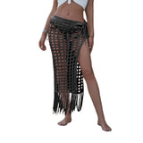 LANFUBEISI Women’s Sexy Sheer Hollow Out Beach Maxi Knit Skirt Split Tassels Beachwear Summer Crochet Cover Up Skirts 2021 Hot Sell LANFUBEISI