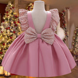 2021 Summer Sequin Big Bow Baby Girl Dress 1st Birthday Party Wedding Dress For Girl Palace Princess Evening Dresses Kid Clothes Lanfubeisi