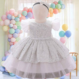 2021 Summer Sequin Big Bow Baby Girl Dress 1st Birthday Party Wedding Dress For Girl Palace Princess Evening Dresses Kid Clothes Lanfubeisi