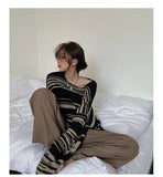 LANFUBEISI LMQ NEW Women Punk Gothic Striped Long Sleeve Loose Patchwork Sweater Hip Hop Retro Oversize Pullover Casual Knitted Jumpers LANFUBEISI