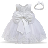 Baby Girls White Baptism Dress Newborn Princess Birthday Wear Toddler Flower Christening Ball Gown Kids Dresses for Girls 12 24M Lanfubeisi