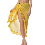 Women Beach Dress Semi-sheer Swimwear Bikini Cover Ups Short Skirt with Tassels Chiffon Wrap Swimming Dress Sarong Pareo Shorts Lanfubeisi