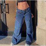 LANFUBEISI Y2K Low Rise Staright Cargo Jeans Wrap Belt Retro Denim Pants Ruched Drawstring Women Denim Trousers Street Indie Aesthetic Jean Lanfubeisi
