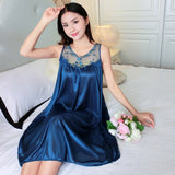 LANFUBEISI Women Soft Nightgowns Sexy Nightwear Lace Patchwork Long Sleepwear Lingerie Nighty Wedding Silk Dress Sleep Wear Nightdress LANFUBEISI