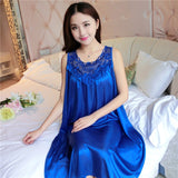 LANFUBEISI Women Soft Nightgowns Sexy Nightwear Lace Patchwork Long Sleepwear Lingerie Nighty Wedding Silk Dress Sleep Wear Nightdress LANFUBEISI