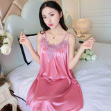 LANFUBEISI Women Soft Nightgowns Sexy Nightwear Lace Patchwork Long Sleepwear Lingerie Nighty Wedding Silk Dress Sleep Wear Nightdress LANFUBEISI