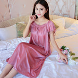 LANFUBEISI Women Soft Nightgowns Sexy Nightwear Lace Patchwork Long Sleepwear Lingerie Nighty Wedding Silk Dress Sleep Wear Nightdress LANFUBEISI