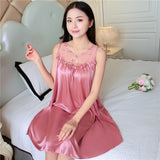 LANFUBEISI Women Soft Nightgowns Sexy Nightwear Lace Patchwork Long Sleepwear Lingerie Nighty Wedding Silk Dress Sleep Wear Nightdress LANFUBEISI