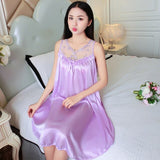 LANFUBEISI Women Soft Nightgowns Sexy Nightwear Lace Patchwork Long Sleepwear Lingerie Nighty Wedding Silk Dress Sleep Wear Nightdress LANFUBEISI