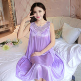 LANFUBEISI Women Soft Nightgowns Sexy Nightwear Lace Patchwork Long Sleepwear Lingerie Nighty Wedding Silk Dress Sleep Wear Nightdress LANFUBEISI