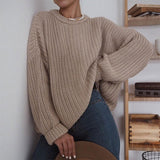 LANFUBEISI Women Solid Knitted Thickening Oversized Sweater Female Round Neck Long Sleeve Casual Loose Pullovers Top 2021 Autumn Winter LANFUBEISI