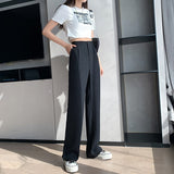 Casual High Waist Loose Wide Leg Pants for Women Spring Autumn New Female Floor-Length White Suits Pants Ladies Long Trousers LANFUBEISI