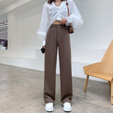 Casual High Waist Loose Wide Leg Pants for Women Spring Autumn New Female Floor-Length White Suits Pants Ladies Long Trousers LANFUBEISI