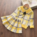 LANFUBEISI Bear Leader Kids Christmas Sweet Knitwear Suits Girls Baby Plaid Sweaters Coats Suspender Dress Outfits Princess Clothes Sets LANFUBEISI