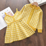 LANFUBEISI Bear Leader Kids Christmas Sweet Knitwear Suits Girls Baby Plaid Sweaters Coats Suspender Dress Outfits Princess Clothes Sets LANFUBEISI