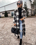 LANFUBEISI Autumn Winter Plaid Women's Long Coat Women Lapel Single Breasted Slim Cardigan Coat Turndown Collar Women Windproof Coat LANFUBEISI