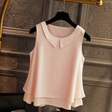 spring Summer Women Chiffon Blouses Shirt Women tops Sexy Blouses Beach holiday sleeveless round neck Shirt Blouse Lanfubeisi