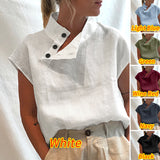 LANFUBEISI Fashion Women Blusas Cotton Linen 2022 Summer Short Sleeve Blouses Oversized White Shirts Casual Loose Solid Tunic Tops LANFUBEISI