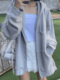 LANFUBEISI - Solid Color Fleece Lined Zip-Up Hoodie LANFUBEISI