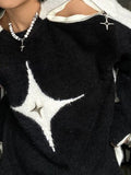 LANFUBEISI - Star Decor Zipper Cutout Loose Sweater LANFUBEISI