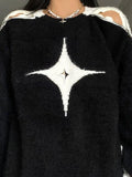 LANFUBEISI - Star Decor Zipper Cutout Loose Sweater LANFUBEISI