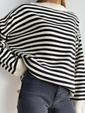LANFUBEISI - Stripe Drop Shoulder Slit Loose Sweater LANFUBEISI