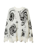 LANFUBEISI - Swirl Print Ripped Design Sweater LANFUBEISI