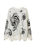 LANFUBEISI - Swirl Print Ripped Design Sweater LANFUBEISI