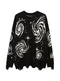 LANFUBEISI - Swirl Print Ripped Design Sweater LANFUBEISI