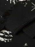 LANFUBEISI - Swirl Print Ripped Design Sweater LANFUBEISI