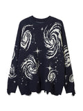 LANFUBEISI - Swirl Print Ripped Design Sweater LANFUBEISI