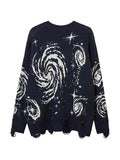 LANFUBEISI - Swirl Print Ripped Design Sweater LANFUBEISI