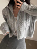 LANFUBEISI - Twist Double Zipper Design Short Cardigan LANFUBEISI