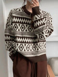 LANFUBEISI - Vintage Argyle Jacquard Slit Sweater LANFUBEISI