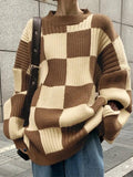 LANFUBEISI - Vintage Checkered Long Sweater LANFUBEISI