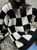 LANFUBEISI - Vintage Checkered Long Sweater LANFUBEISI