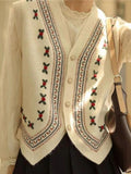 LANFUBEISI - Vintage Embroidery V Neck Sweater Vest LANFUBEISI