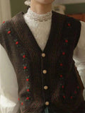 LANFUBEISI - Vintage Embroidery V Neck Sweater Vest LANFUBEISI